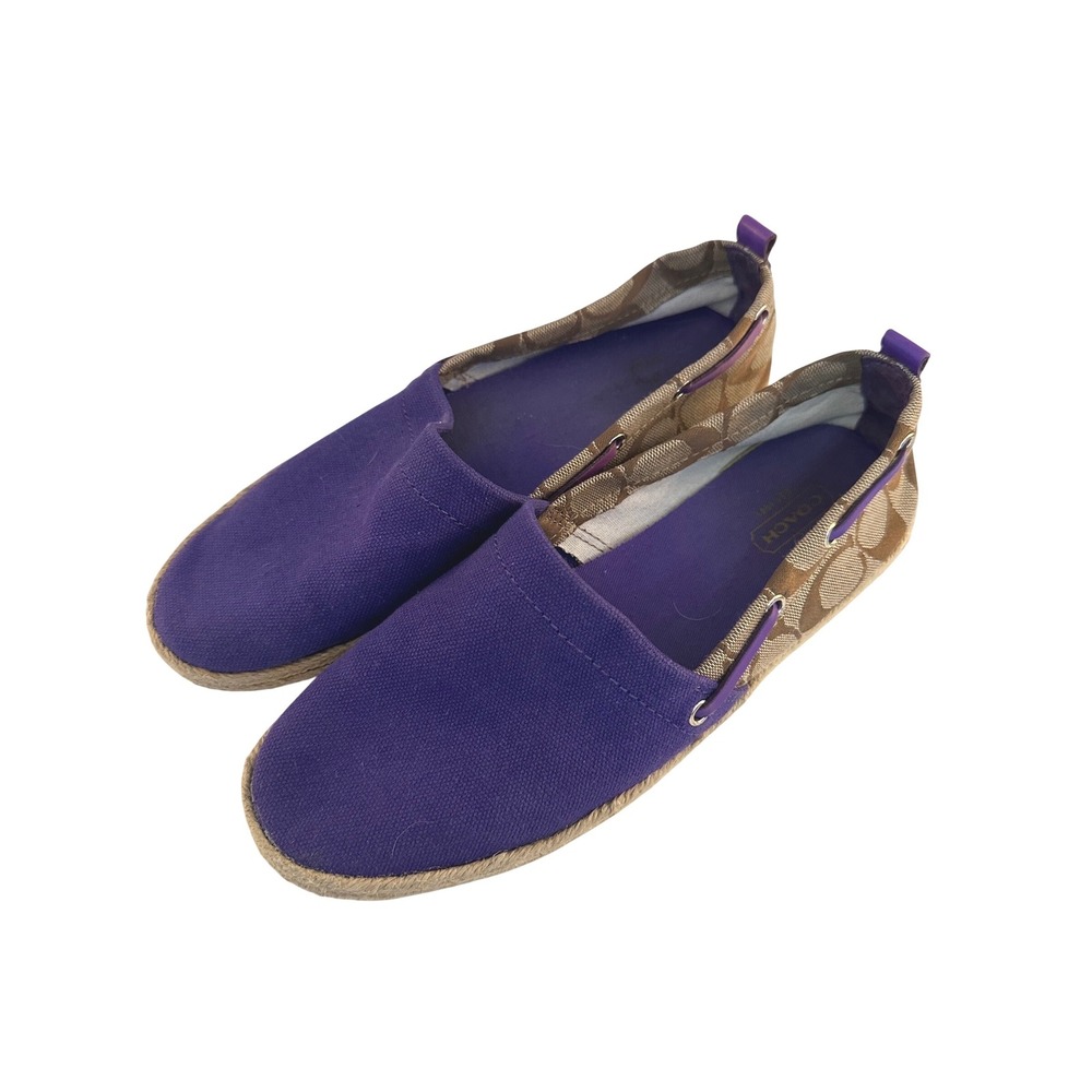 Coach Espadrille Flats Women Purple Brown Monogram Canvas Slip On Shoes Size 7